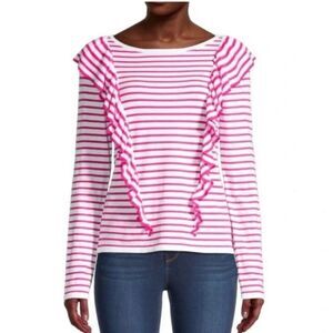 Lilly Pulitzer Ruth Ruffle Striped Sweater - Pink Tango Size M